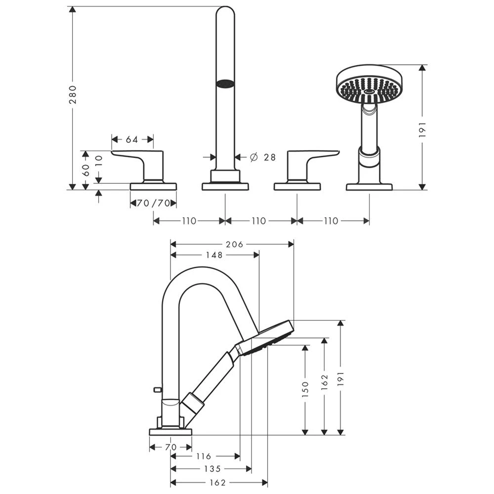 AXOR Citterio M 4-Loch Wannenrandarmatur Mit Hebelgriffen Und Rosetten 3 AXOR Citterio M 4-Loch Wannenrandarmatur Mit Hebelgriffen Und Rosetten