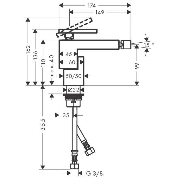 AXOR Edge Einhebel-Bidetmischer Mit Push-Open Ablaufgarnitur 3 AXOR Edge Einhebel-Bidetmischer Mit Push-Open Ablaufgarnitur