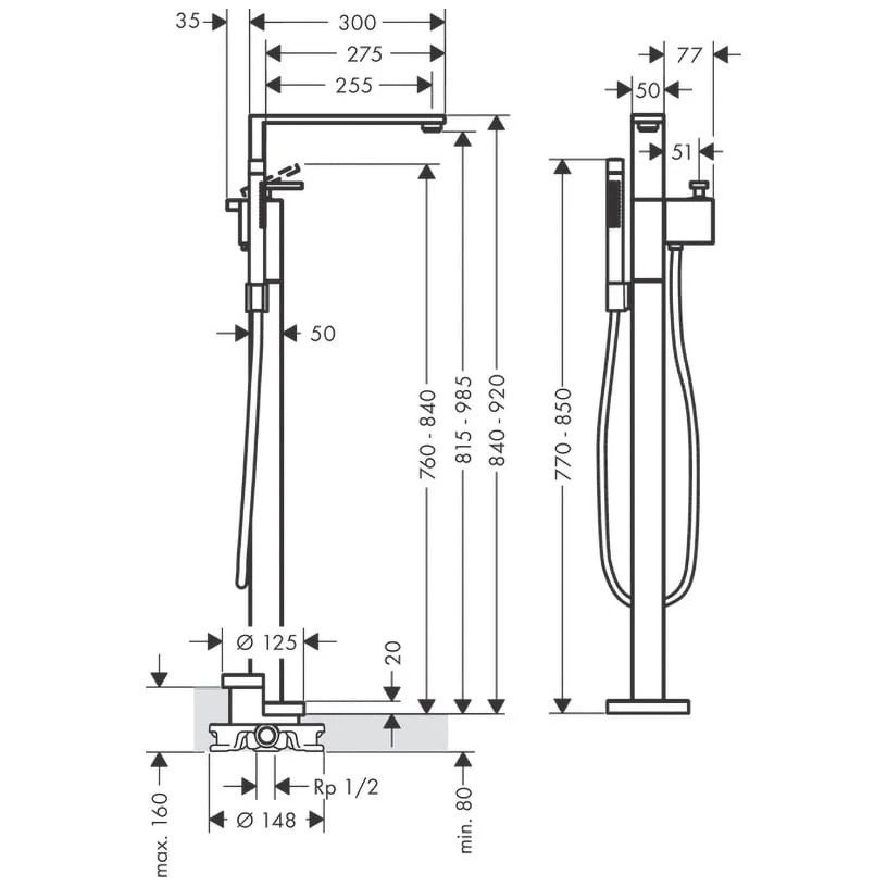 AXOR Edge Einhebel-Wannenmischer Bodenstehend 3 AXOR Edge Einhebel-Wannenmischer Bodenstehend