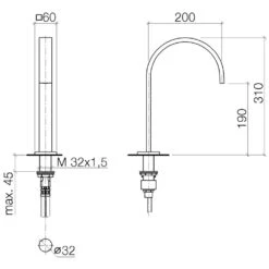 Dornbracht MEM Waschtisch-Stand-Auslauf Ausladung 20 Cm Mit Ablaufgarnitur