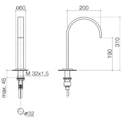 Dornbracht MEM Waschtisch-Stand-Auslauf Ausladung 20 Cm Ohne Ablaufgarnitur