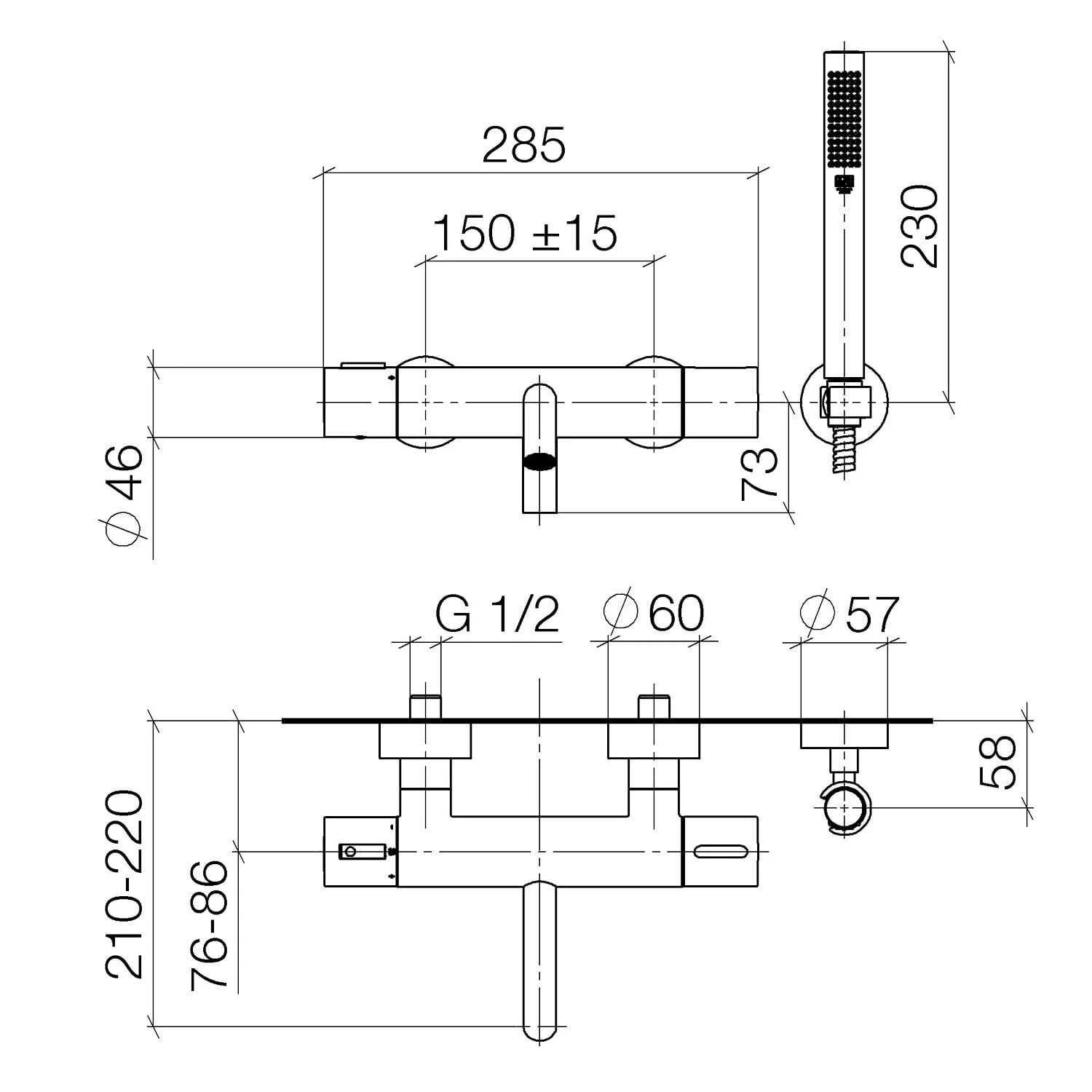 Dornbracht Meta Wannen-Thermostat Für Wandmontage Mit Schlauchbrausegarnitur 3 Dornbracht Meta Wannen-Thermostat Für Wandmontage Mit Schlauchbrausegarnitur