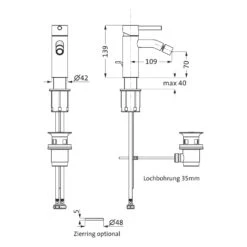 Herzbach DEEP Bidet-Einlochbatterie Mit Zugstangen-Ablaufgarnitur
