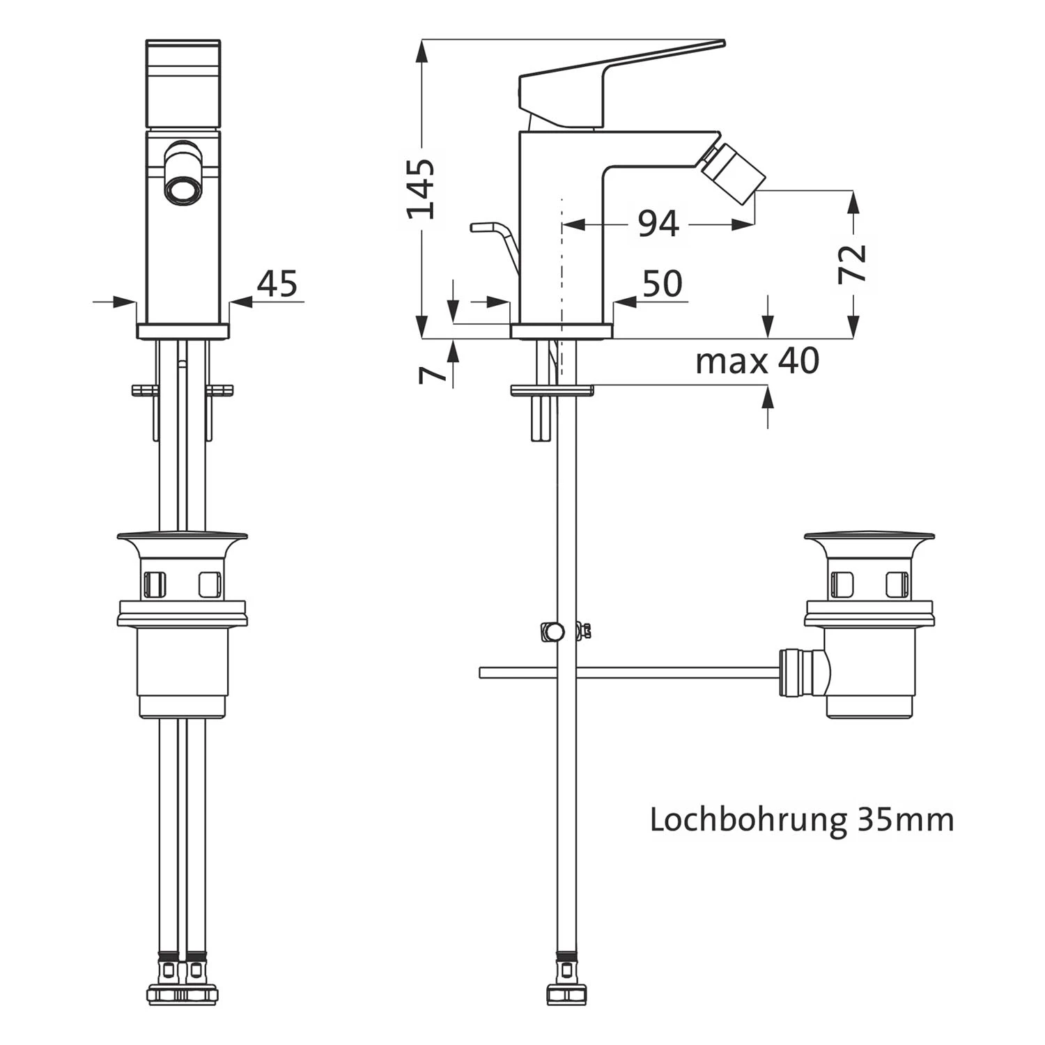 Herzbach NEO CASTELL Bidet-Einlochbatterie Mit Zugstangen-Ablaufgarnitur 3 Herzbach NEO CASTELL Bidet-Einlochbatterie Mit Zugstangen-Ablaufgarnitur