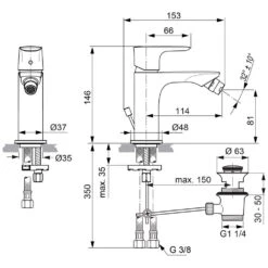 Ideal Standard Connect Air Bidetarmatur Mit Ablaufgarnitur
