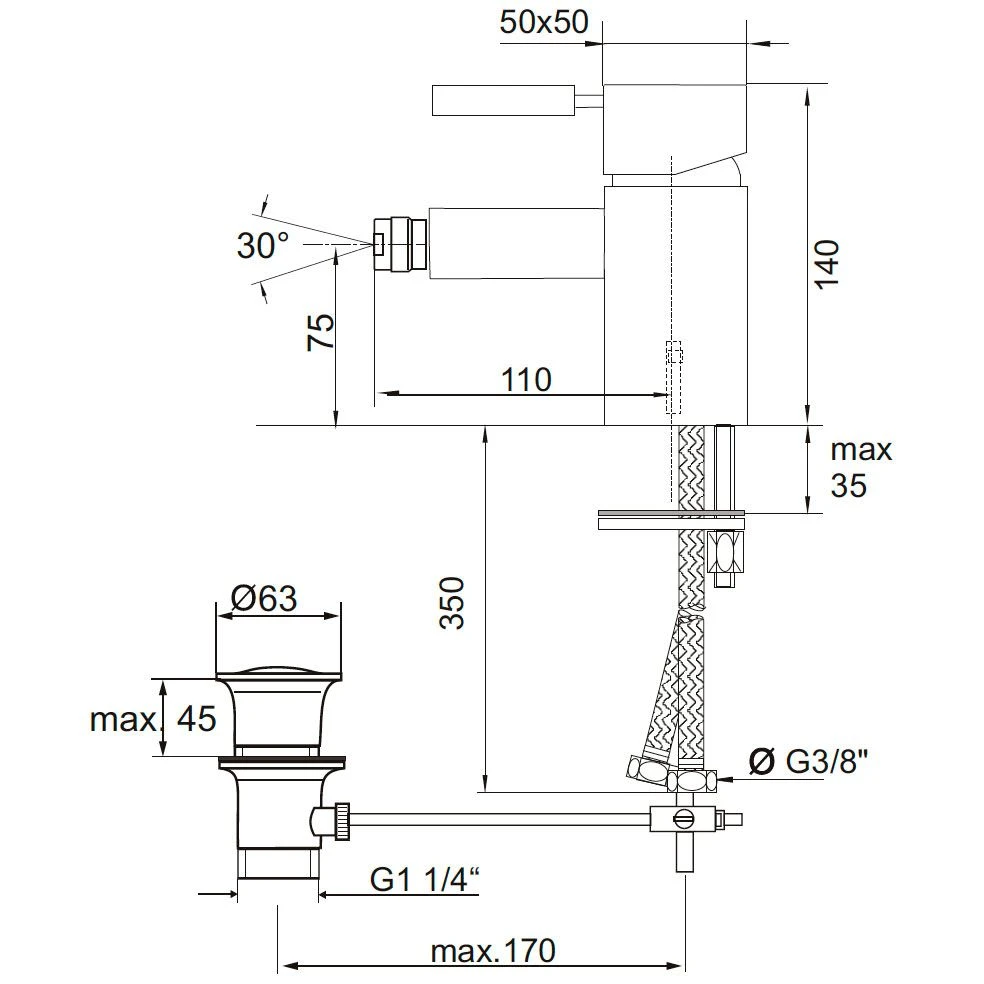 Kaja Aquadrat Einhand Bidetarmatur 3 Kaja Aquadrat Einhand Bidetarmatur
