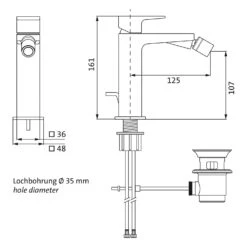 Herzbach CEO Bidet-Einlochbatterie Mit Ablaufgarnitur