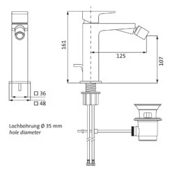 Herzbach CEO IX-FINISH Bidet-Einlochbatterie Mit Ablaufgarnitur