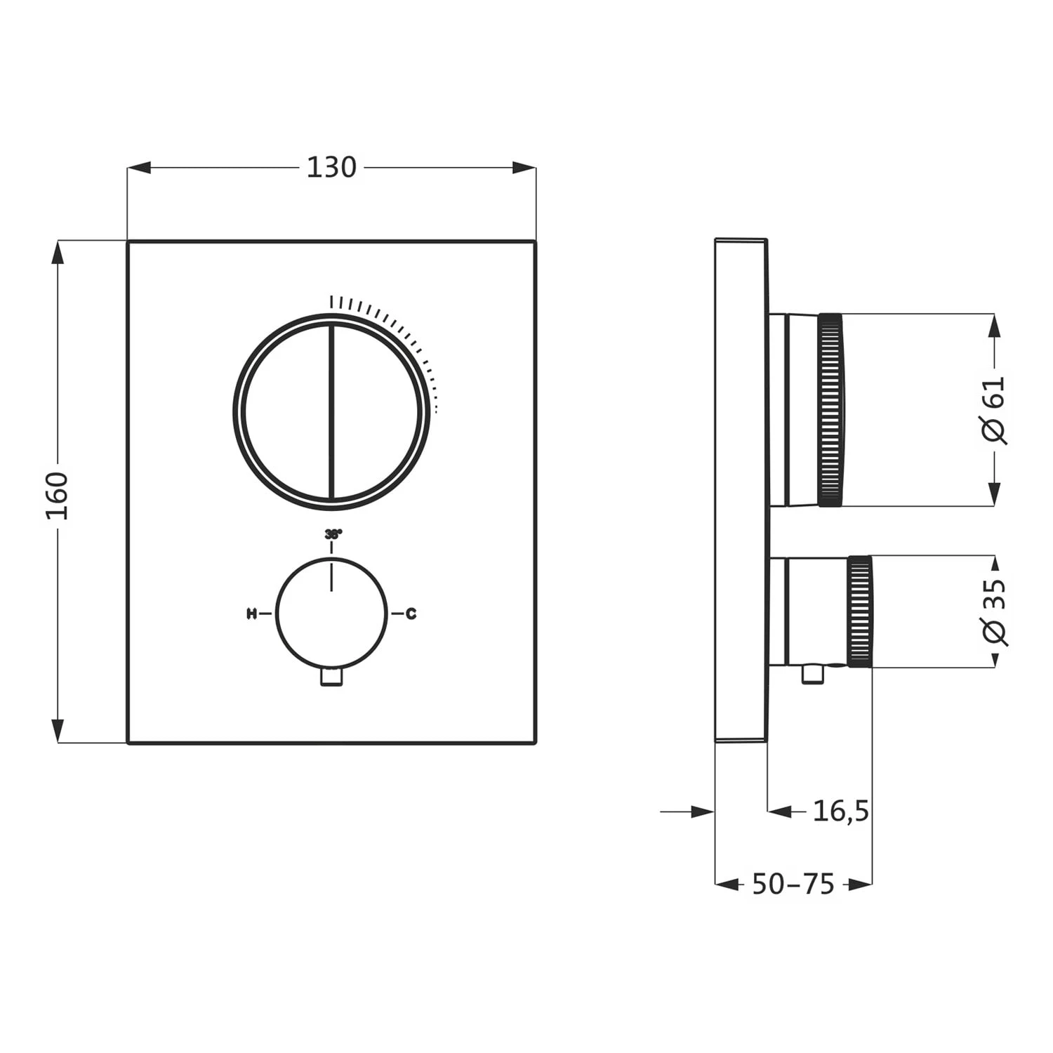 Herzbach DEEP BLACK Unterputz Thermostat PUSH Square Für 2 Verbraucher 3 Herzbach DEEP BLACK Unterputz Thermostat PUSH Square Für 2 Verbraucher