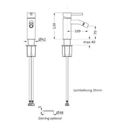 Herzbach DEEP GREY Bidet-Einlochbatterie Ohne Ablaufgarnitur