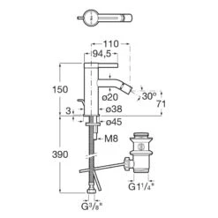 Roca Ona Einhebel-Bidetmischer Mit Ablaufgarnitur